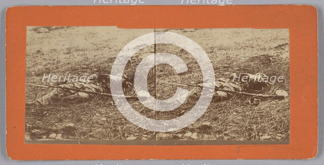 Stereograph of a deceased soldier on the battlefield after Gettysburg, 1863. Creator: Alexander Gardner.