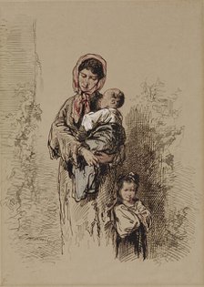 Peasant Woman with Two Young Children, 1852-1866. Creator: Paul Gavarni.