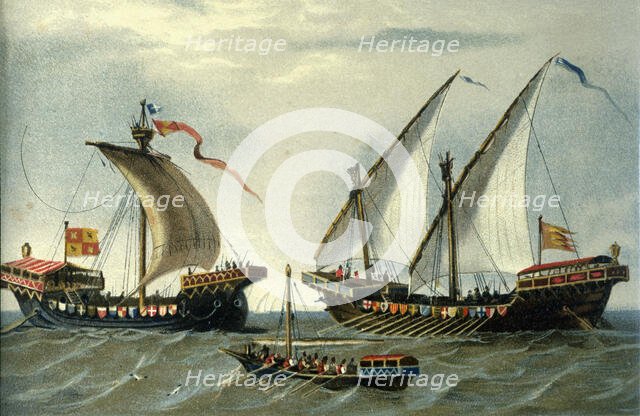 Warships in the Mediterranean sea, 13th century. Creator: Unknown.