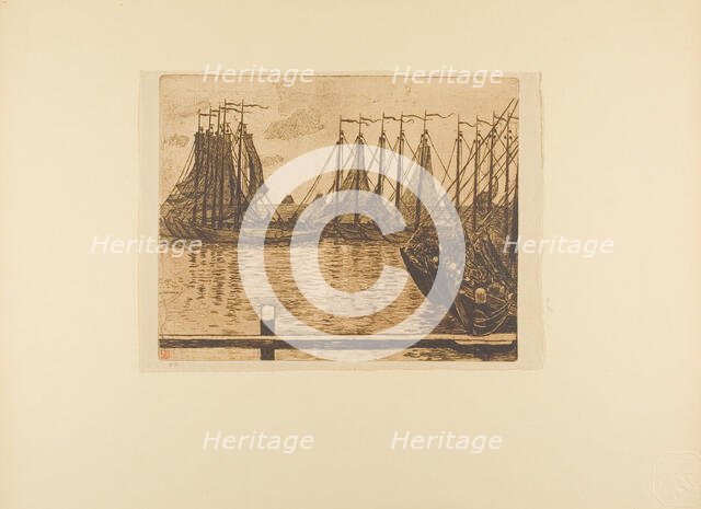 Fishing Fleet, from the seventh album of L'Estampe originale, 1893, published 1894. Creator: Théo van Rysselberghe.