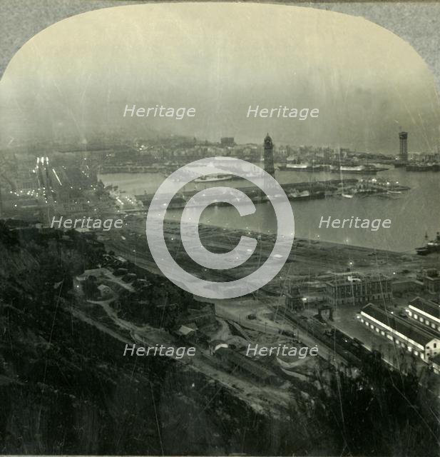 'Night in Barcelona, the Harbor from the Fortress, Spain', c1930s. Creator: Unknown.