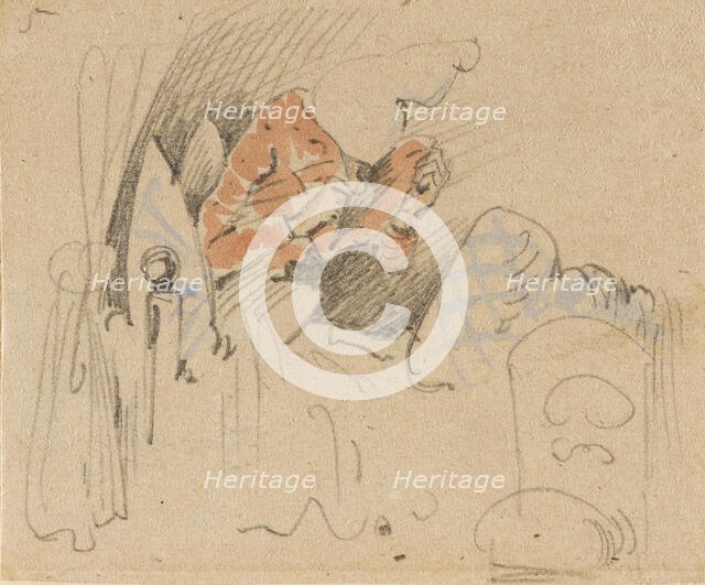 The disturbed but happily regained night's rest, (The Flea); 5, 1862. Creator: Wilhelm Busch.