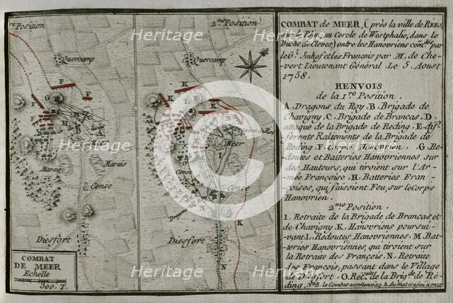 Seven Years War (1756-1763): Combat of Mehr (August 5, 1758), 1765.  Creator: Jean de Beaurain.