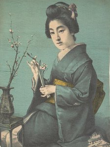 Girl with Plum Blossoms, ca. 1900? Creators: Unknown, Hugechi.