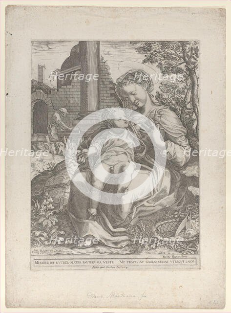 The Holy Family in Egypt, with Joseph as a carpenter in the background..., [1577], republished 1774. Creator: Diana Mantuana.