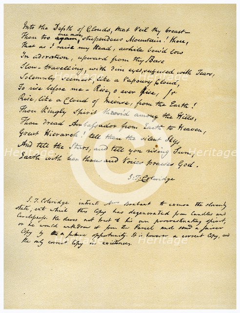 Hymn before Sunrise in the Vale of Chamouny , first printed in 1802.Artist: Samuel Taylor Coleridge