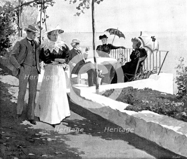 Adam Johnstone's Son: Clare and Johnstone walked slowly up and down, passing and repassing..., 1895. Creator: George Meisenbach.