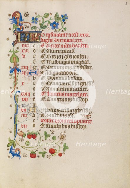 August Calendar Page; Book of Hours, after 1460. Creator: Unknown.
