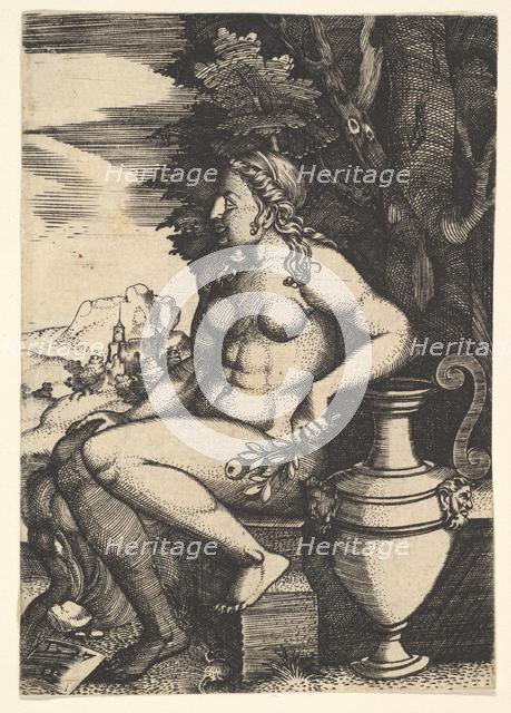 Seated nude next to a vase, 1537. Creator: Master FG.