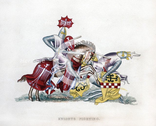 Knights fighting, c1260, (1843).Artist: Henry Shaw