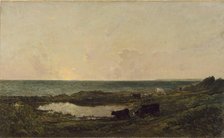 Sunset on the Coast at Villerville, 1855, with later retouching by the artist. Creator: Charles Francois Daubigny.