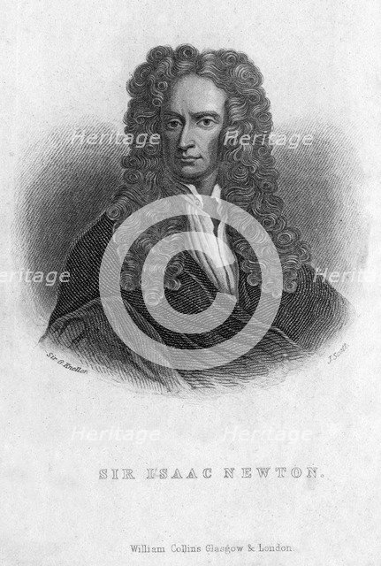 Sir Isaac Newton, English mathematician, astronomer and physicist, (19th century).Artist: J Scott