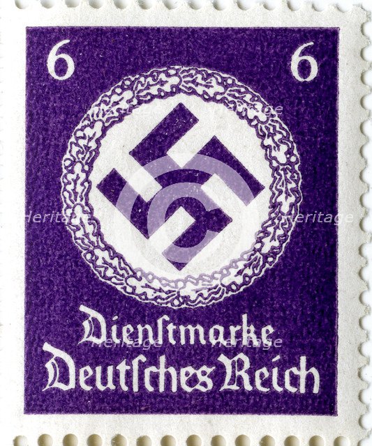 Postage stamp featuring a swastika emblem, 1941-1942. Artist: Unknown