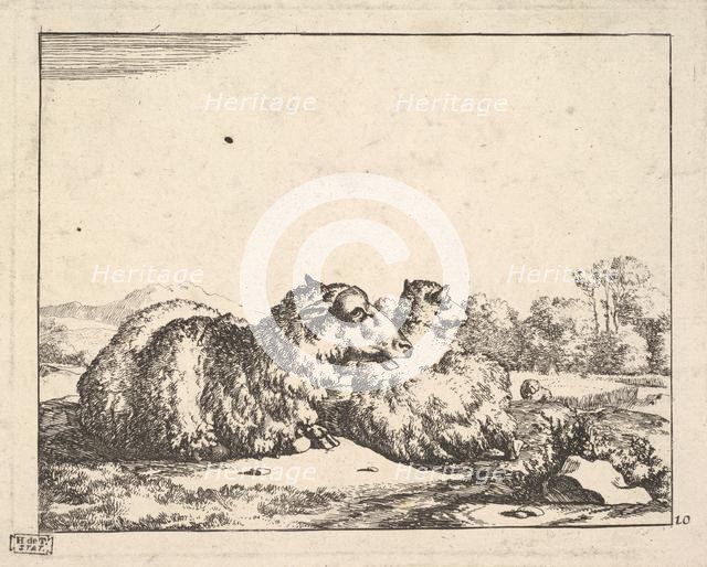 Sheep, from a set of 16 plates, 1664. Creator: Marcus de Bye.