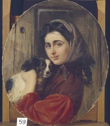 Girl With Small Dog. Artist: Makovsky, Konstantin Yegorovich (1839-1915)