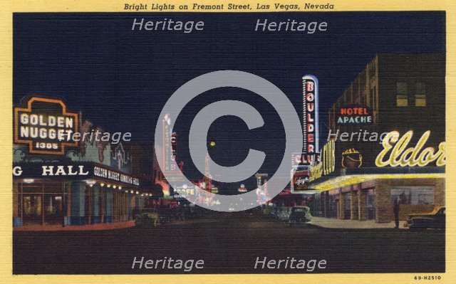 'Bright Lights on Fremont Street, Las Vegas, Nevada', postcard, 1946. Artist: Unknown