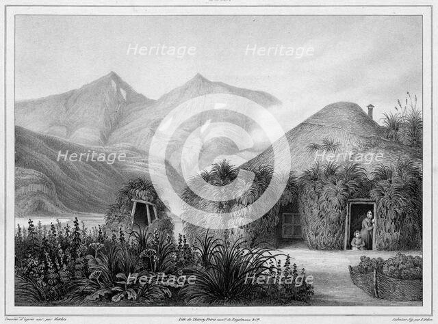Dwelling at Unalaska, Aleutian Islands, 19th century. Creators: Friedrich Heinrich Kittlitz, Victor Adam, Godefroy Engelmann, Leon Jean-Baptiste Sabatier.