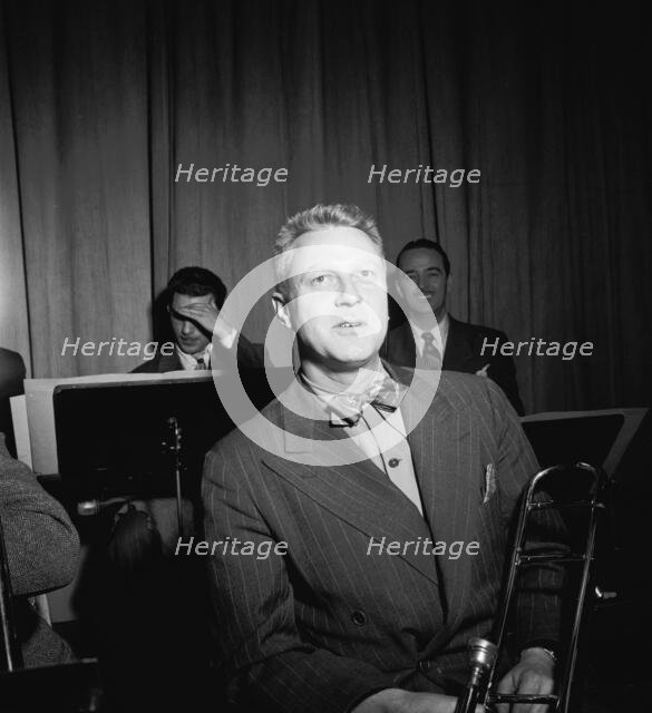 Portrait of Vernon Brown, Spots Esposito, and Bobby Hackett, Museum of Modern Music...N.Y., 1947. Creator: William Paul Gottlieb.