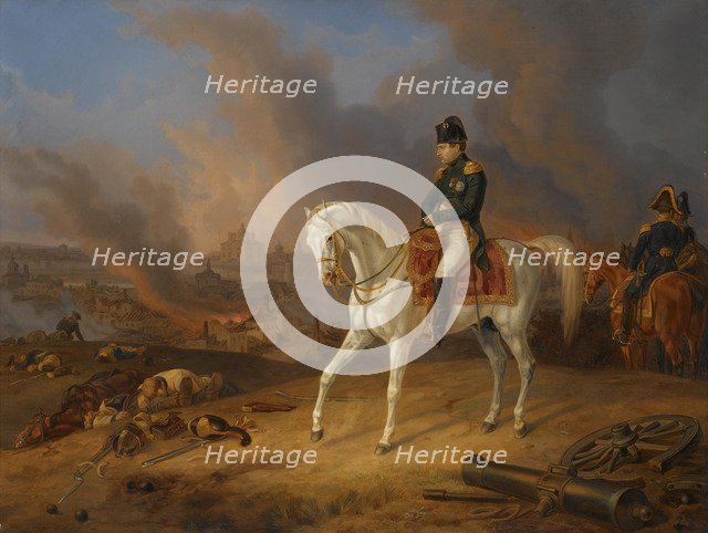 Napoleon Bonaparte before the burning City of Smolensk. Artist: Adam, Albrecht (1786-1862)