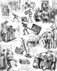 The Parcels Post: Sketches on the First Day, 1883. Creator: Unknown.