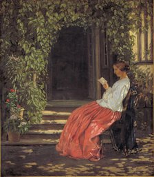 Women reading in front or a garden door, 1834-1903. Creator: Vilhelm Kyhn.