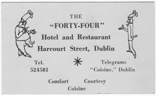The "Forty-Four" restaurant card, c1955.  Creator: Shirley Markham.