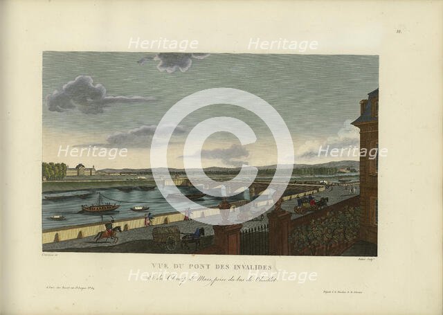 Vue du Pont des Invalides et du Champ-de-Mars, prise du bas de la colline de Chaillot, 1817-1824. Creator: Courvoisier-Voisin, Henri (1757-1830).