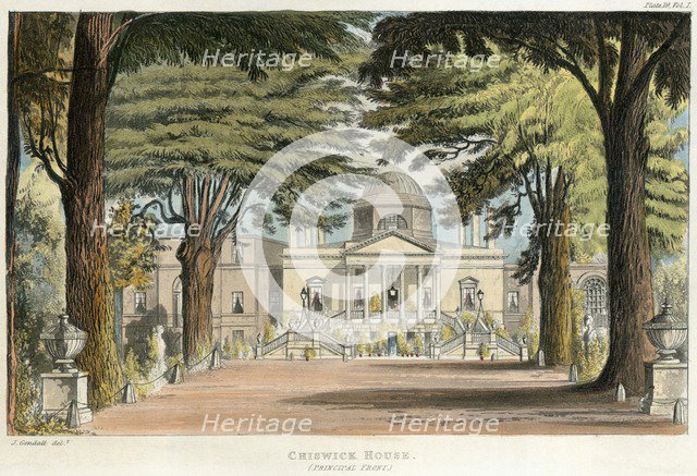 Principal front of Chiswick House, Hounslow, London, 1823. Artist: Unknown.