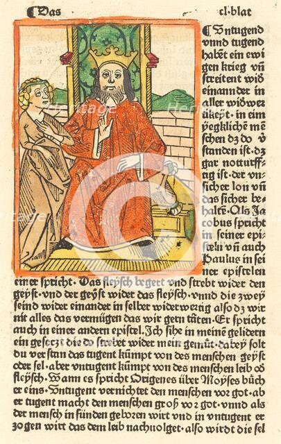 Crowned Man on a Throne with the Virgin Standing at the left, c. 1479. Creator: Unknown.