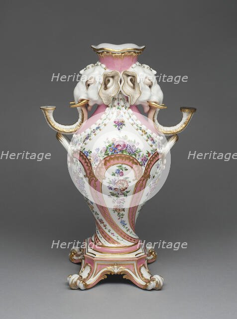 Elephant Candelabrum Vase (Vase à Tête d'Eléphant), Sèvres, 1757/58. Creators: Sèvres Porcelain Manufactory, Jean-Claude Deplessis, Pierre-Louis-Philippe Armand.