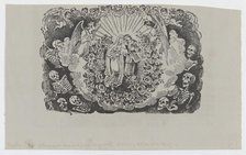 A female saint standing with a cavalier and surrounded by angels and skeletons, ca..., ca 1890-1910. Creator: José Guadalupe Posada.