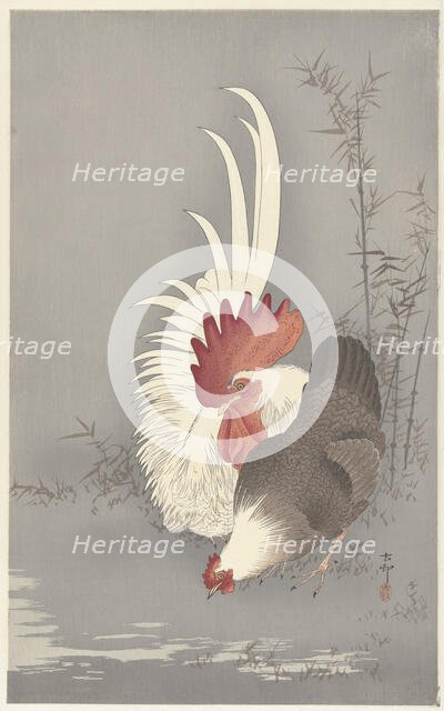 Rooster and chicken. Creator: Ohara, Koson (1877-1945).