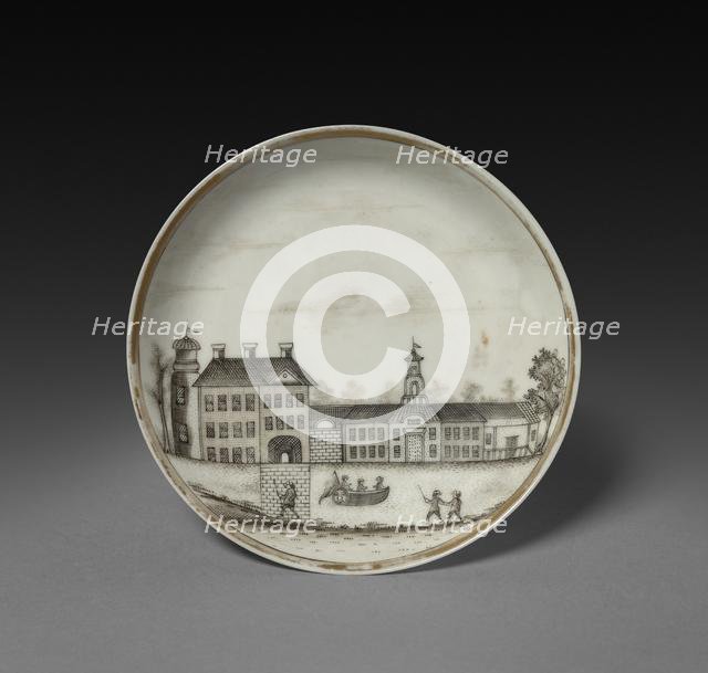 Saucer with View of Town (Cleves?), c. 1770-1785. Creator: Unknown.