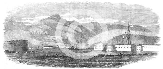 The Sunken Ships at the Mouth of the Harbour of Sebastopol, sketched by Lieut. Montagu..., 1854. Creator: Unknown.