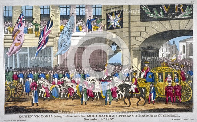 Royal procession passing Temple Bar, London, 1837. Artist: Anon