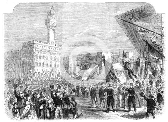 Trades demonstration at Florence against the temporal power of the Pope, 1862. Creator: Unknown.