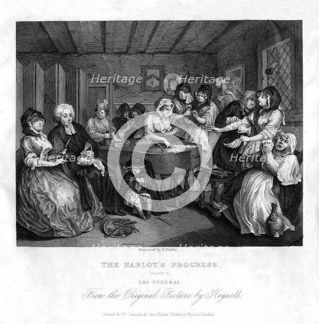 'Her funerall properly attended', plate VI of 'The Harlot's Progress', 1833.Artist: J Stubbs