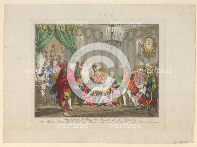 The Assassination of King Gustav III on 16 March 1792, 1792. Artist: Anonymous  