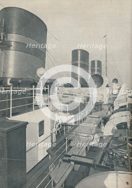 'Three Funnels of the Monarch of Bermuda, the Furness Withy luxury liner', 1937. Artist: Unknown.