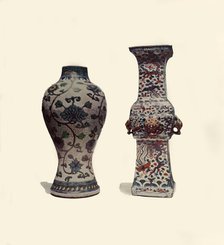 Two enamelled porcelain vases, Chinese, 15th-17th centuries, (1908).  Creator: Unknown.
