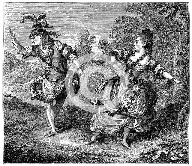 Dauberval with Mlle Allard in Sylvie, 1766, (1885). Artist: Louis de Carmontelle