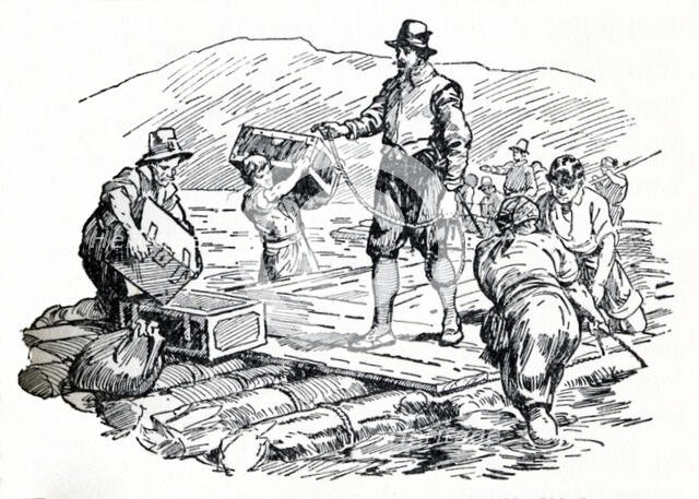 'They Made Rough Rafts of Tree-Trunks', c1929.  Creators: Howard Davie, Harry Payne.