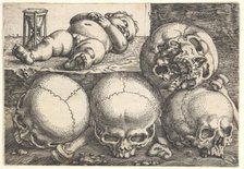 Dead Child with Four Skulls, mid-16th century. Creator: Barthel Beham.