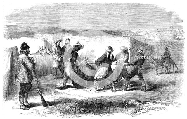 The Land Transport Camp before Sebastopol - Shoeing a Refractory Mule - sketched by J. A. Crowe, 185 Creator: Unknown.