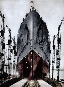 Launch of the Cunard ocean liner `Queen Mary`, 1934 (1935).  Artist: Unknown.