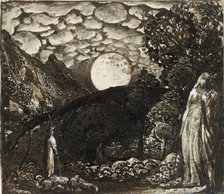 Shepherds under a Full Moon, c1829-1830. Artist: Samuel Palmer.