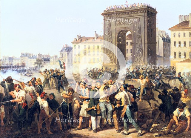 'Battle at the Porte St Denis, 28th July, 1830', Paris. Artist: Hippolyte Lecomte