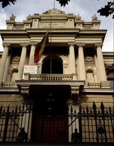 Detail of the façade of the School of Mining Engineering, built by architect Ricardo Velazquez Bo…