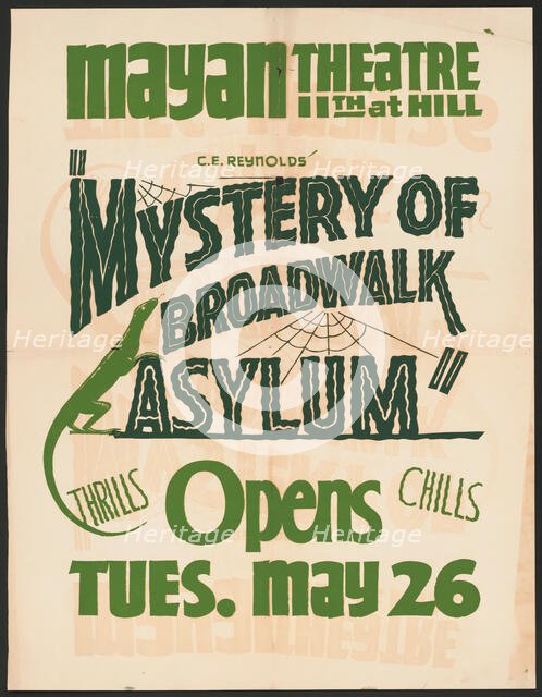 Mystery of Broadwalk Asylum, Los Angeles, 1938. Creator: Unknown.