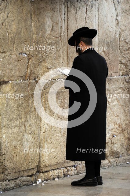 A Jew praying at the Western Wall, Jerusalem, Israel, 2013.  Creator: LTL.